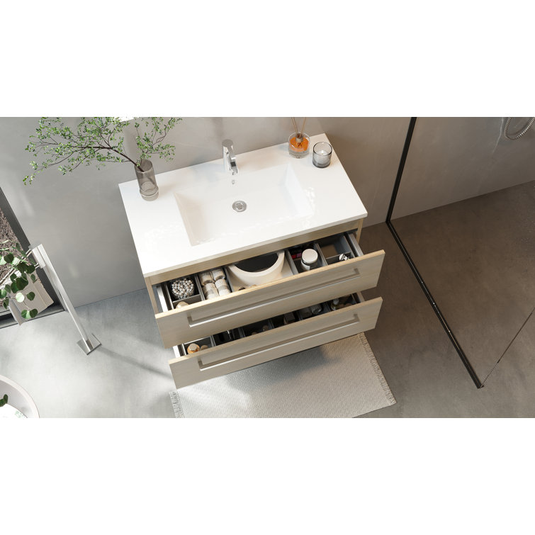 Aria 36" Gray Wall-Mount Single Sink Vanity with Marble Top