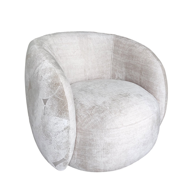 Beige Poly Fabric Swivel Barrel Chair