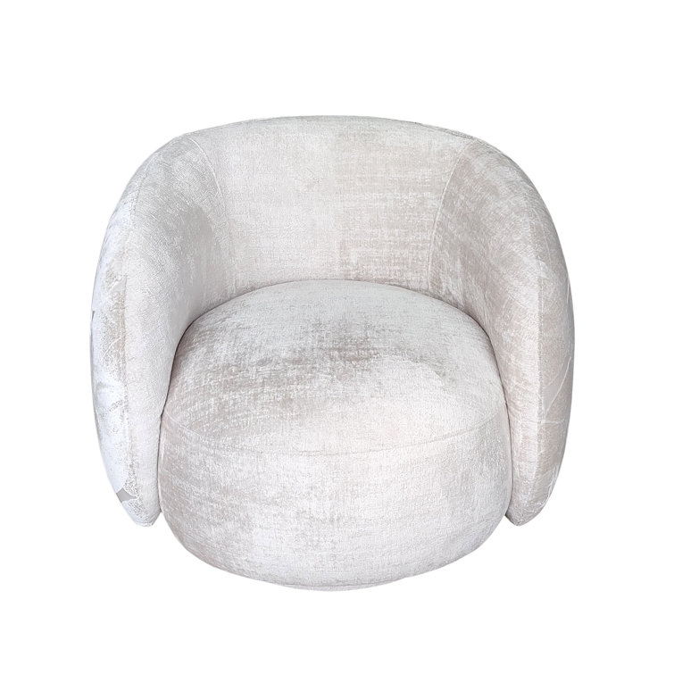 Beige Poly Fabric Swivel Barrel Chair