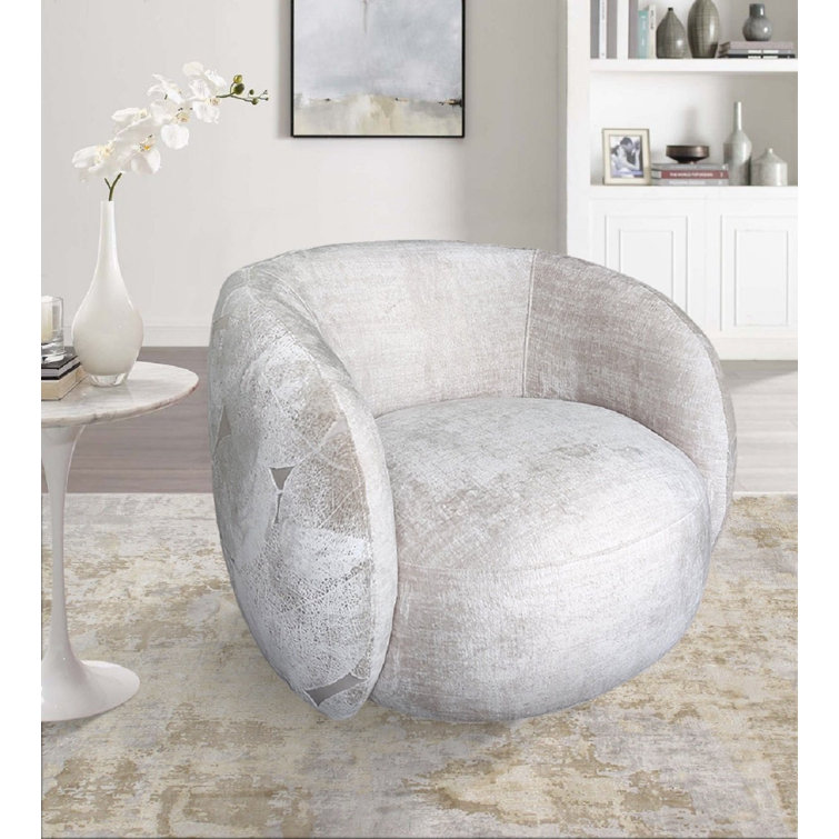 Beige Poly Fabric Swivel Barrel Chair