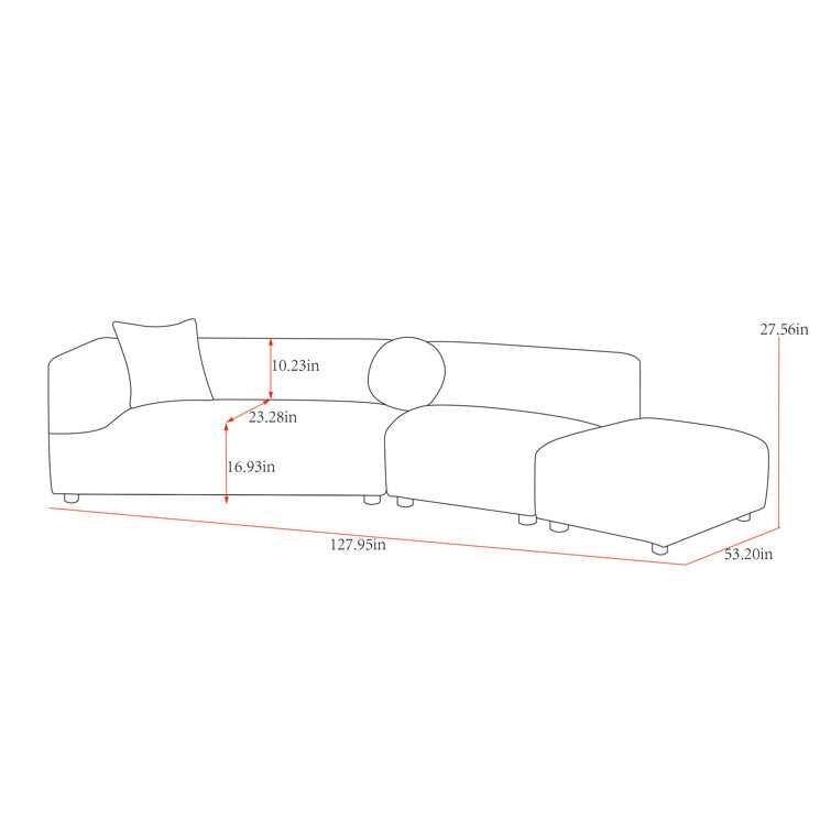 Portfino 128'' Gray Fabric and Wood Sectional Sofa