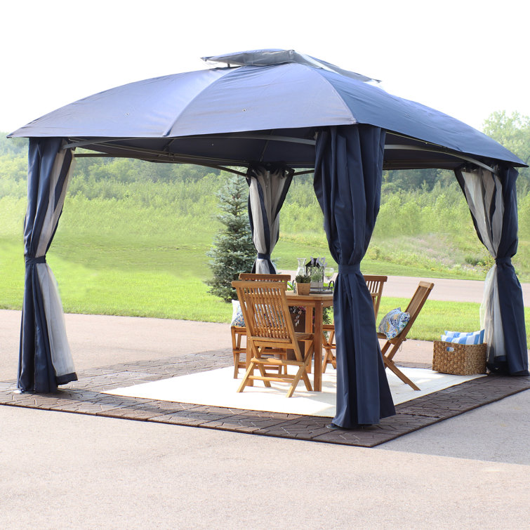 Navy Steel Frame Square Patio Gazebo with Polyester Roof