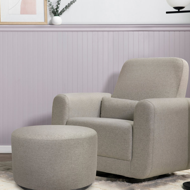 White Eco-Weave Performance Gliding Ottoman with Stainless Steel Base
