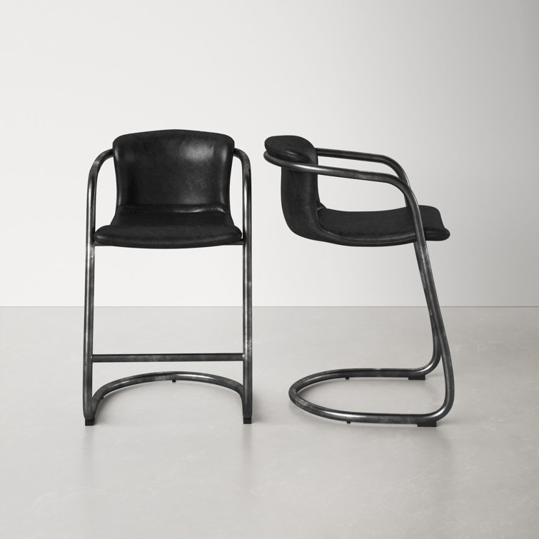 Cream and Silver Upholstered Counter Stools with Iron Frame