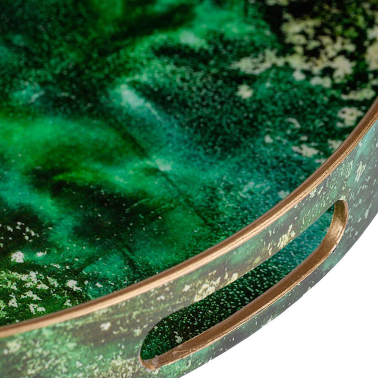 Emerald Elegance Marbled Plastic Serving Tray Set with Cut-Out Handles