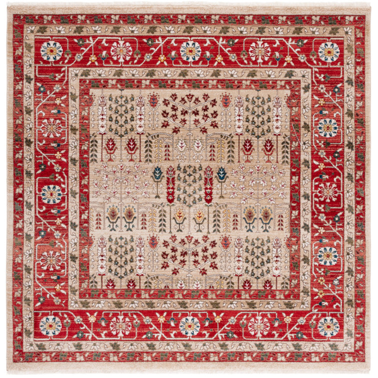 Elegant Margaux Square Area Rug in Red & Beige, Hand-Knotted Wool Blend, 79x79