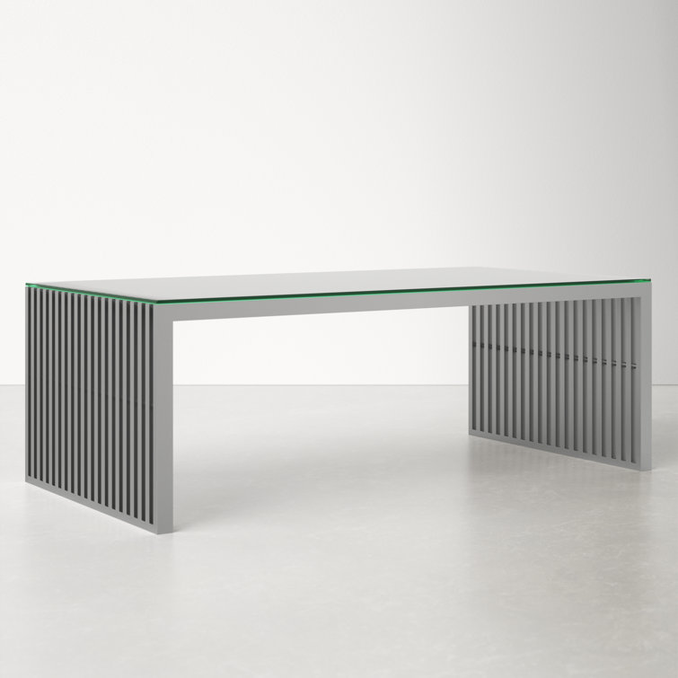 Gridiron 39.5" Square Stainless Steel and Glass Outdoor Coffee Table