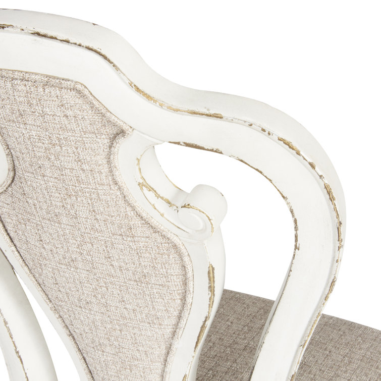 Ivory Tweed Upholstered White Wood Splat Back Side Chair