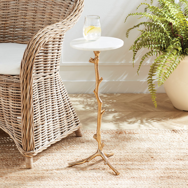 Petite White Marble and Gold Branch Accent Table
