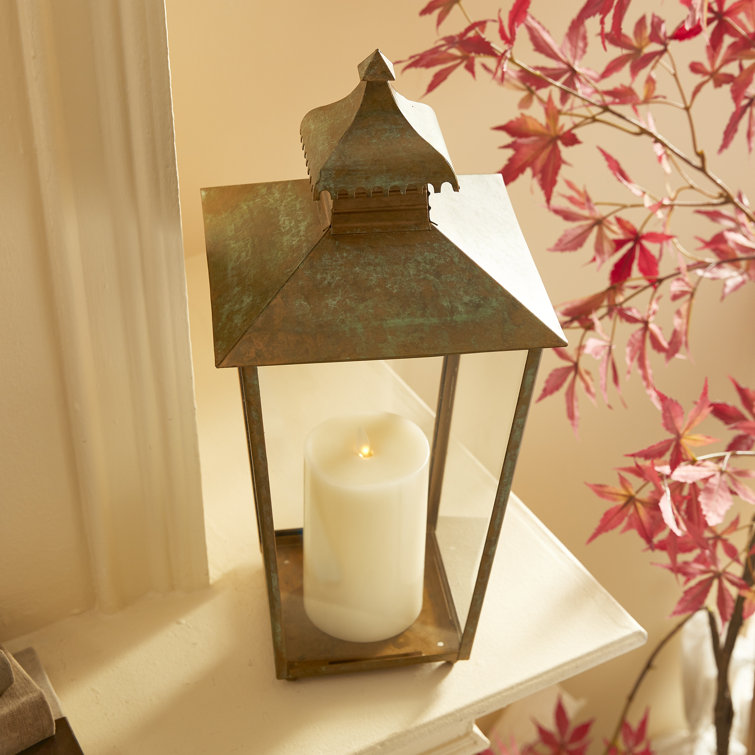 Patina Iron and Glass Pagoda Candle Lantern