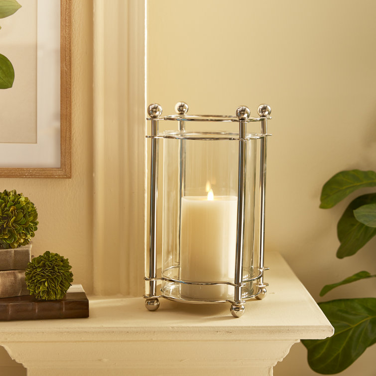 Lauren 14.5" Silver Chrome Aluminum & Glass Hurricane Candle Holder