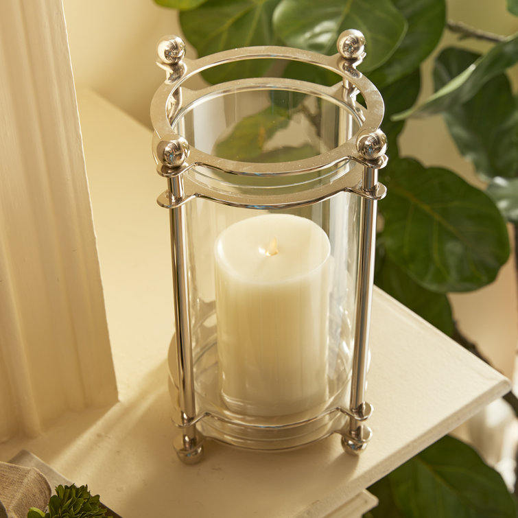 Lauren 14.5" Silver Chrome Aluminum & Glass Hurricane Candle Holder