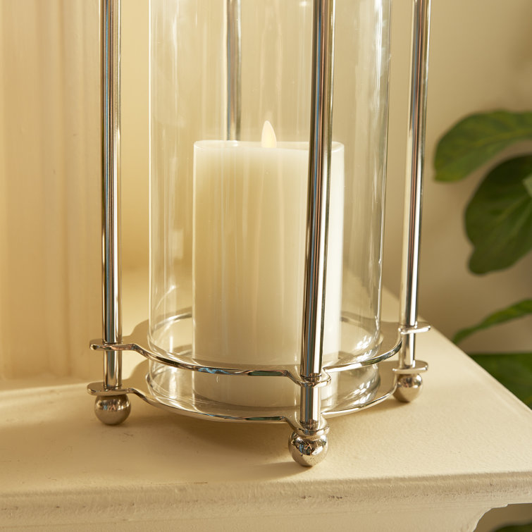 Lauren 14.5" Silver Chrome Aluminum & Glass Hurricane Candle Holder