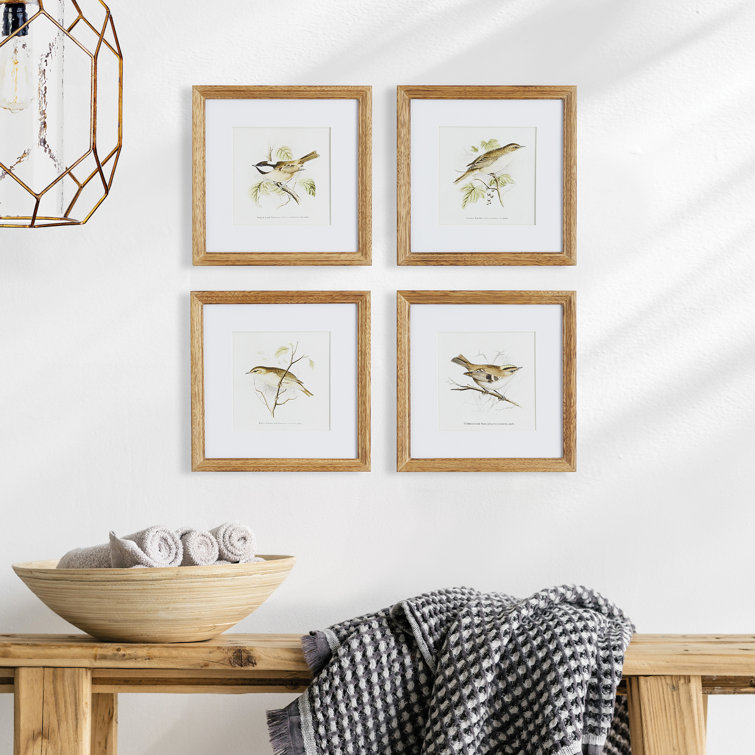 Natural Sepia Bird Study Set of Four Petite Prints