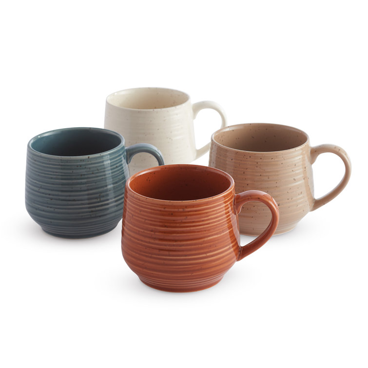 Rustic Ceramic Assorted Color Microwave Safe Mugs, Set of 4