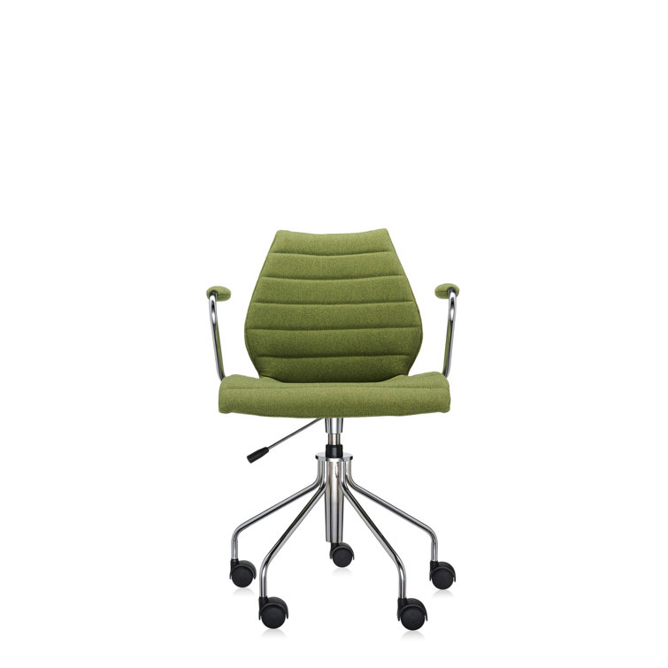 Vico Magistretti Chrome Finish Acid Green Office Swivel Armchair
