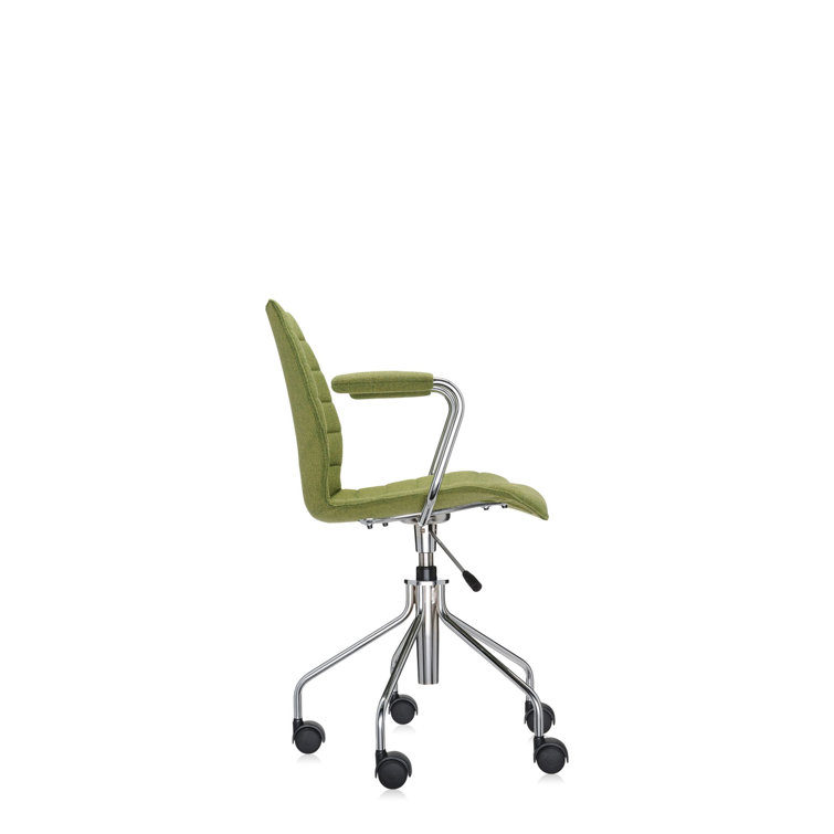 Vico Magistretti Chrome Finish Acid Green Office Swivel Armchair