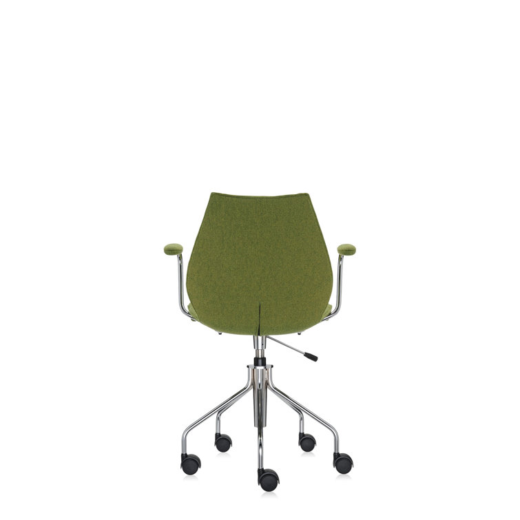 Vico Magistretti Chrome Finish Acid Green Office Swivel Armchair