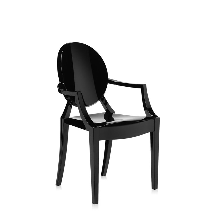Opaque Glossy Black Louis Ghost Neoclassical Armchair