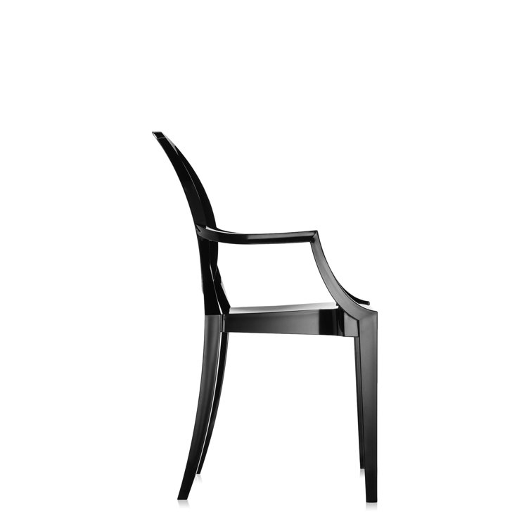 Opaque Glossy Black Louis Ghost Neoclassical Armchair