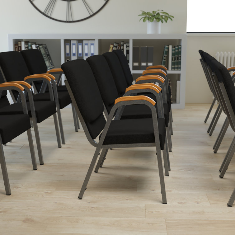 21" Black Fabric and Silver Steel Stacking Arm Chair