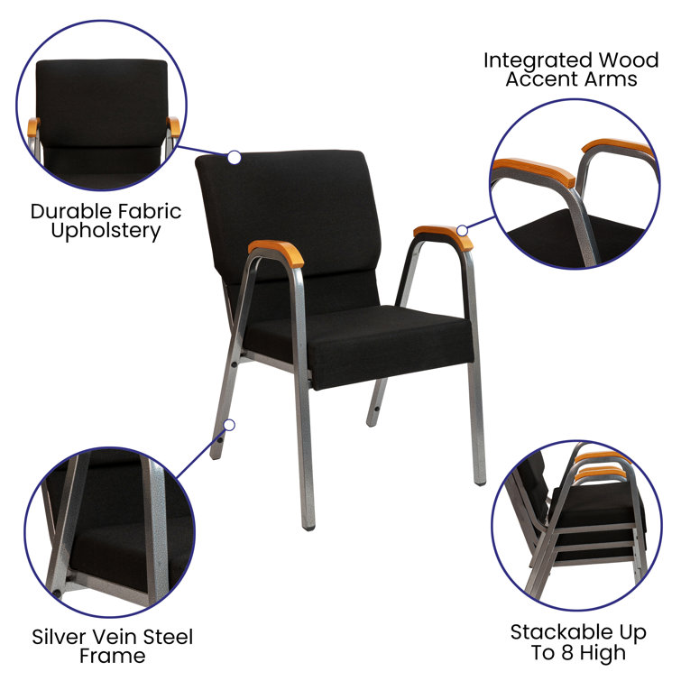 21" Black Fabric and Silver Steel Stacking Arm Chair