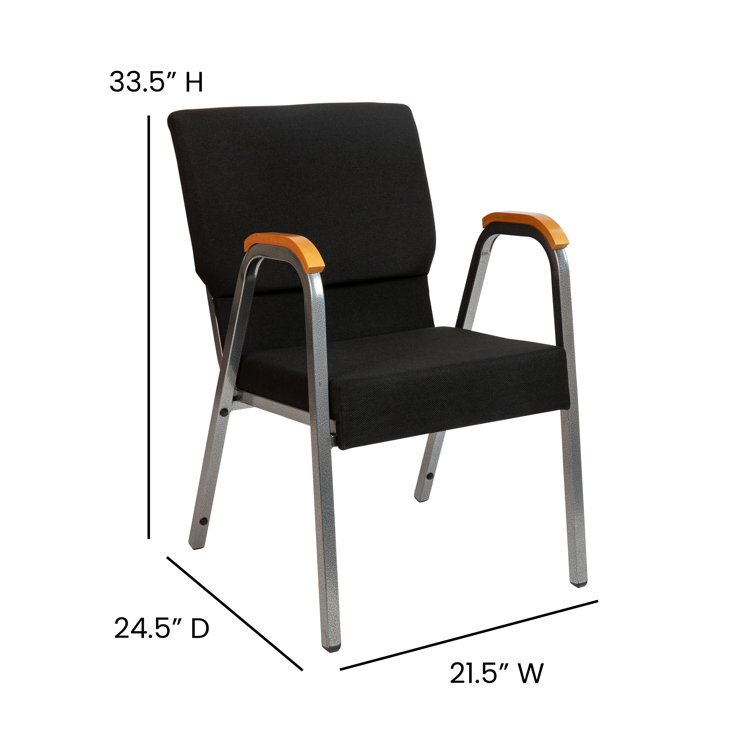21" Black Fabric and Silver Steel Stacking Arm Chair