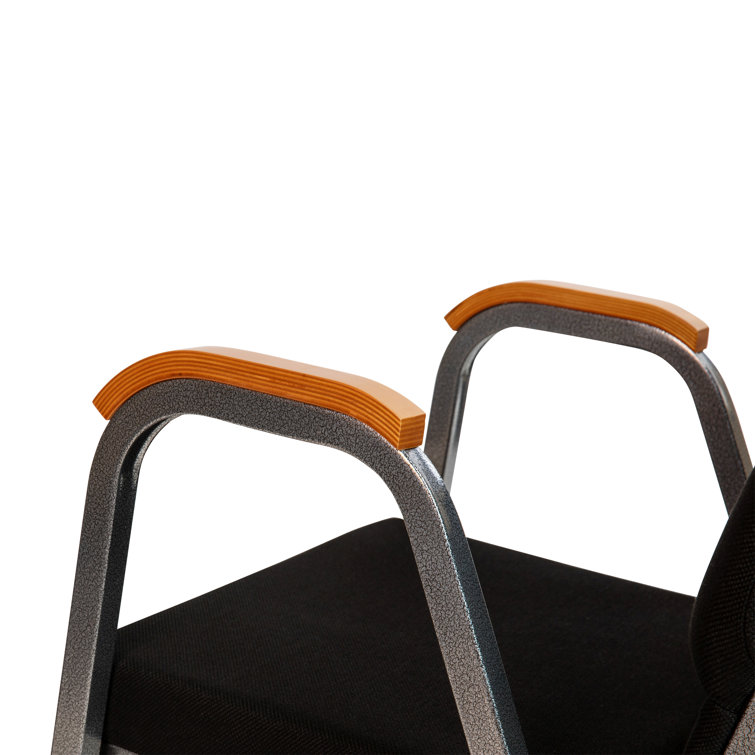 21" Black Fabric and Silver Steel Stacking Arm Chair