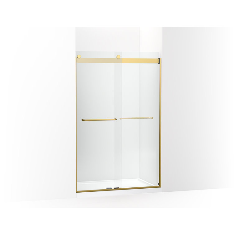Levity Moderne Brass Frameless Sliding Shower Door with Clear Glass