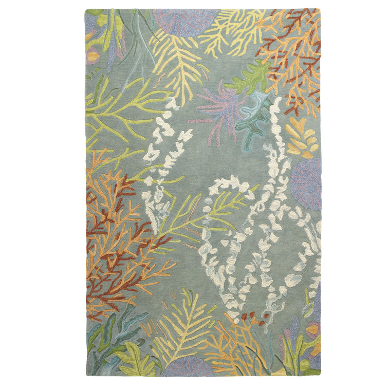 Handmade Blue Wool and Viscose Tufted Area Rug, 4' x 6'