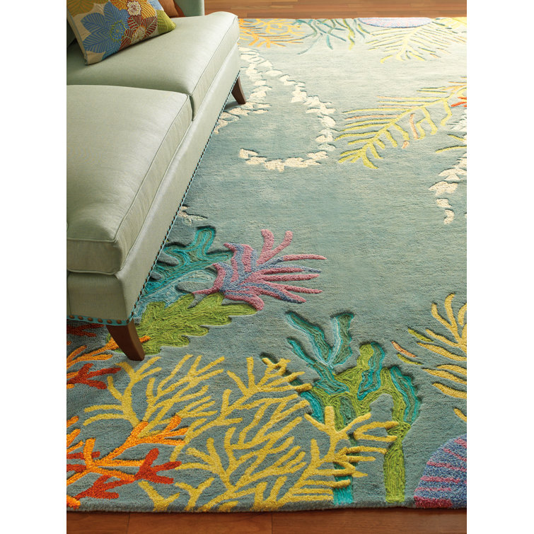 Handmade Blue Wool and Viscose Tufted Area Rug, 4' x 6'