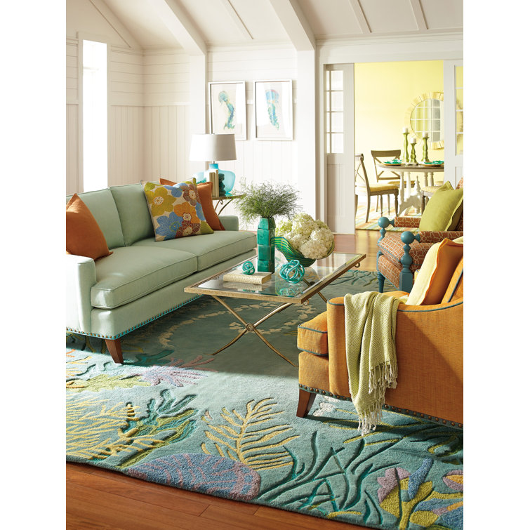 Handmade Blue Wool and Viscose Tufted Area Rug, 4' x 6'