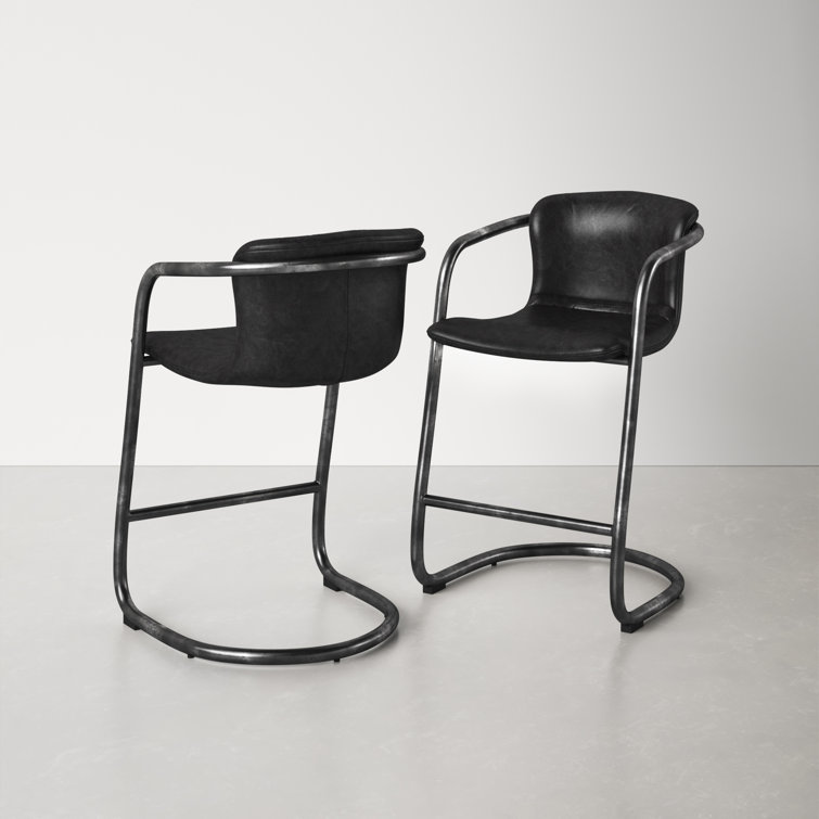 Cream and Silver Upholstered Counter Stools with Iron Frame