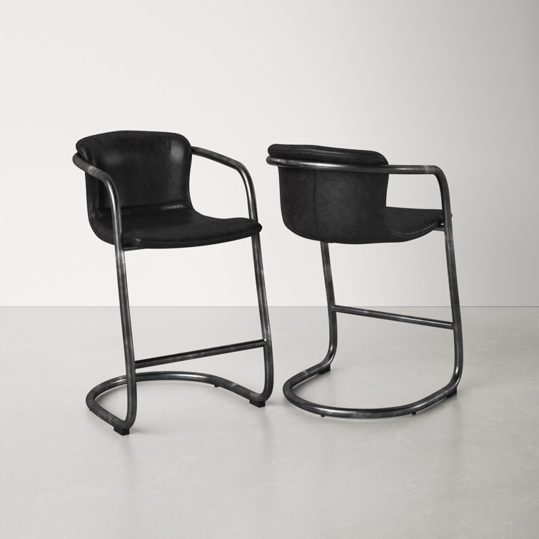 Cream and Silver Upholstered Counter Stools with Iron Frame