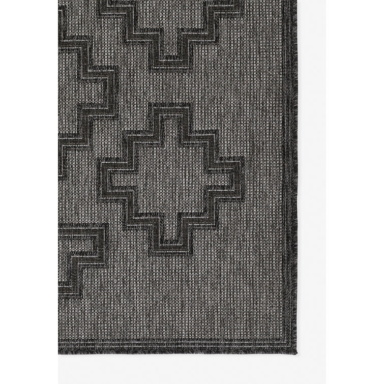 Ava Rectangular Black and Gray Synthetic Indoor/Outdoor Rug