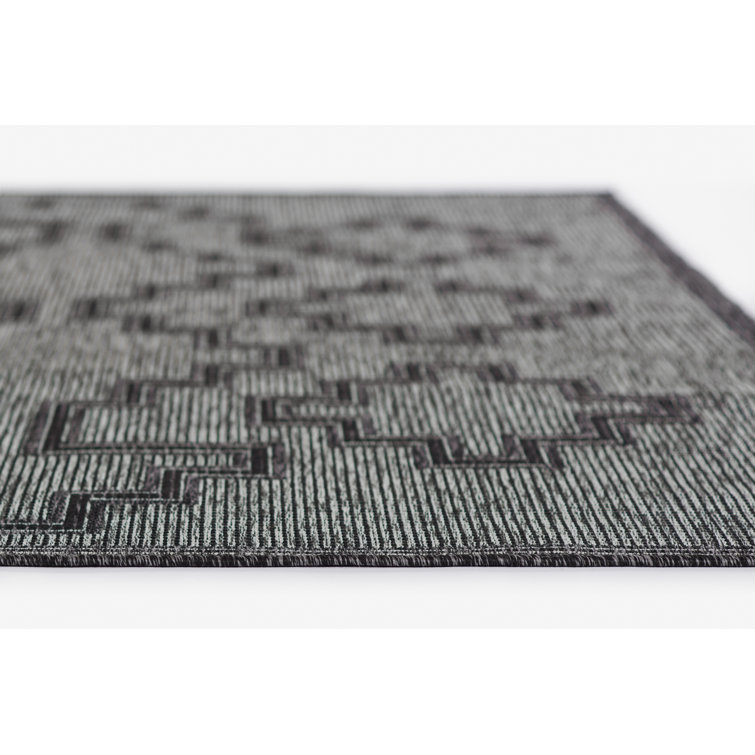 Ava Rectangular Black and Gray Synthetic Indoor/Outdoor Rug