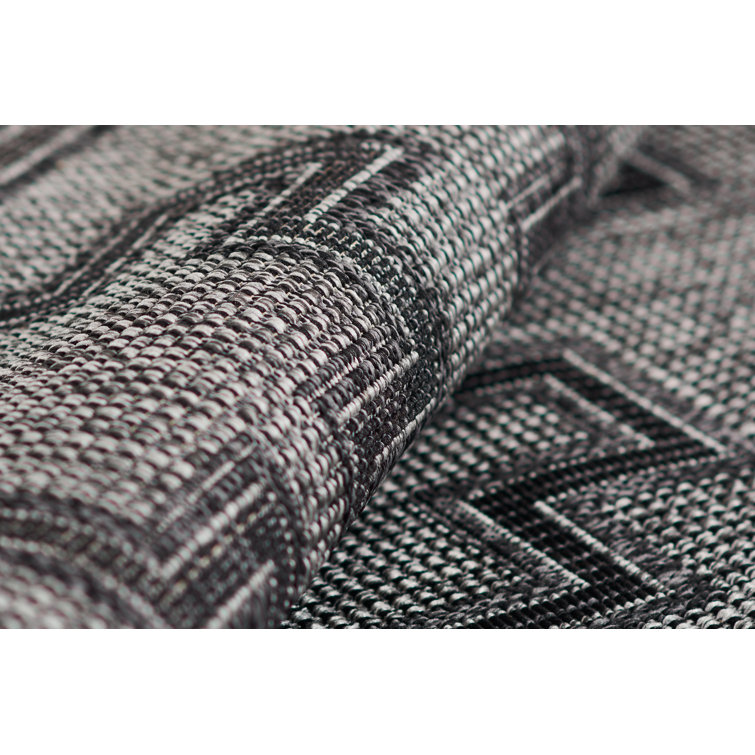 Ava Rectangular Black and Gray Synthetic Indoor/Outdoor Rug