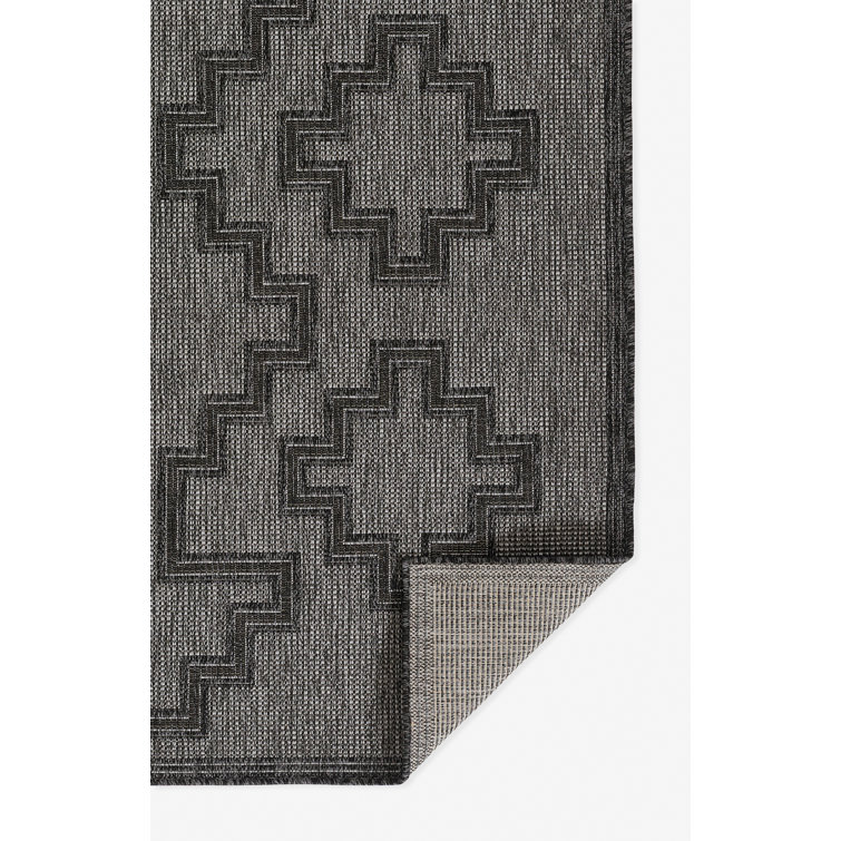 Ava Rectangular Black and Gray Synthetic Indoor/Outdoor Rug