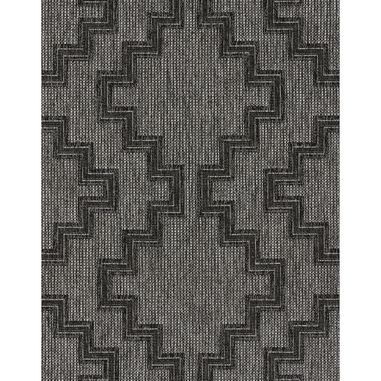Ava Rectangular Black and Gray Synthetic Indoor/Outdoor Rug
