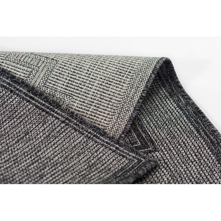 Ava Rectangular Black and Gray Synthetic Indoor/Outdoor Rug