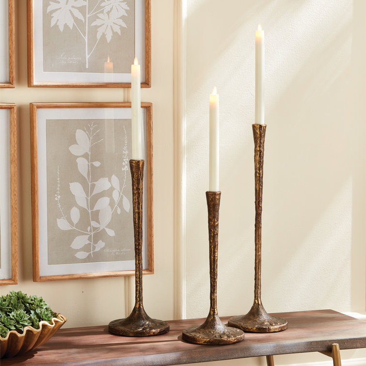 Elegant Giacometti-Inspired Brass Candlestick Trio, 20" Height