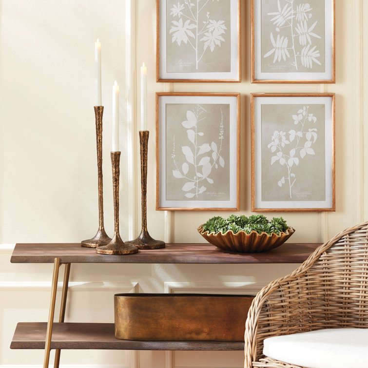 Elegant Giacometti-Inspired Brass Candlestick Trio, 20" Height