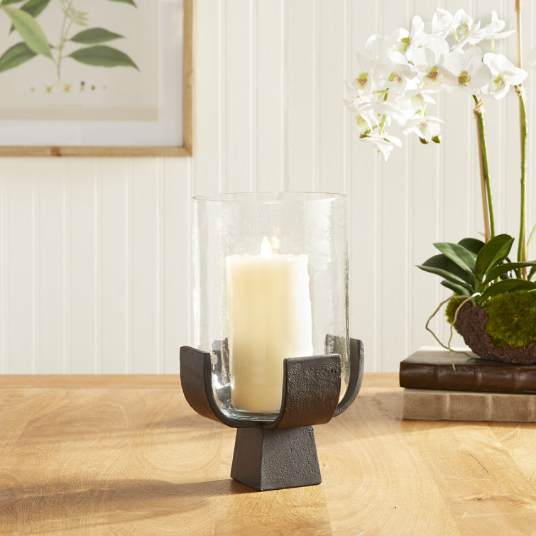 Bronze and Glass Hurricane Candle Holder