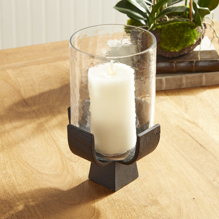 Bronze and Glass Hurricane Candle Holder