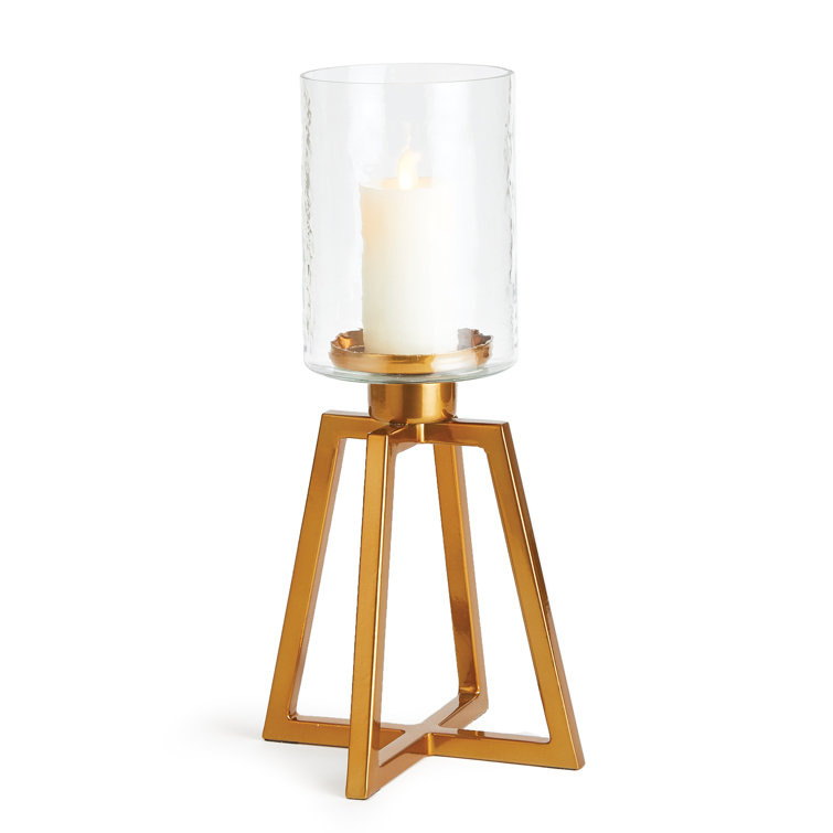 Braylen Tapered Gold Hammered Glass Hurricane Candle Holder