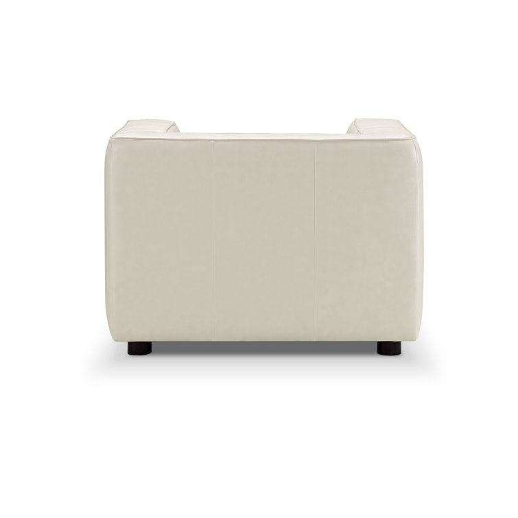 Ivory Genuine Leather and Wood Armchair