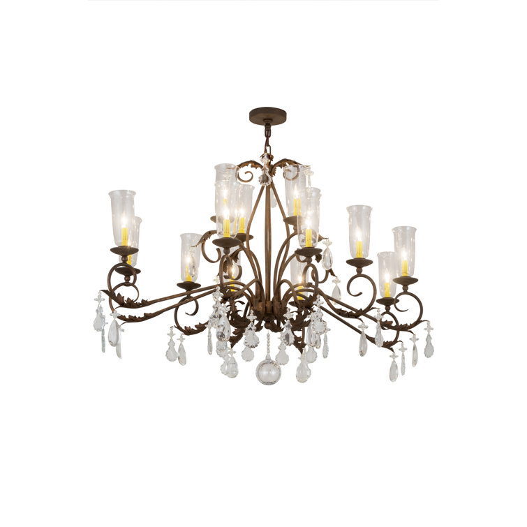 Windsor Coral and Chocolate 14-Light Gilded Tobacco Crystal Chandelier