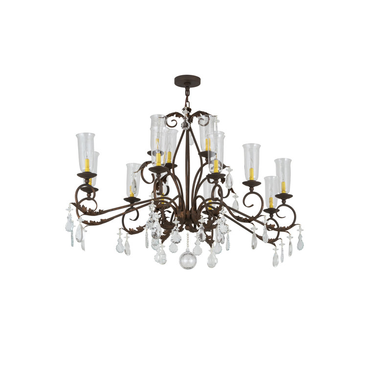 Windsor Coral and Chocolate 14-Light Gilded Tobacco Crystal Chandelier
