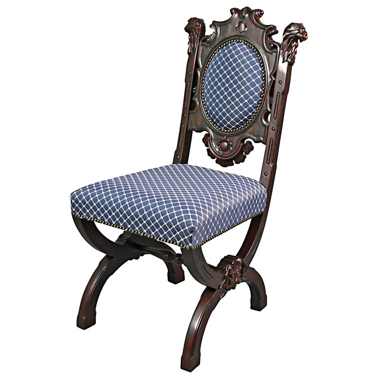Sir Raleigh Hand-Carved Ivory Leather Side Chair with Walnut Finish