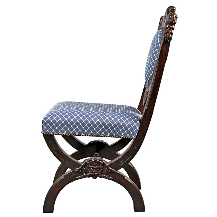 Sir Raleigh Hand-Carved Ivory Leather Side Chair with Walnut Finish